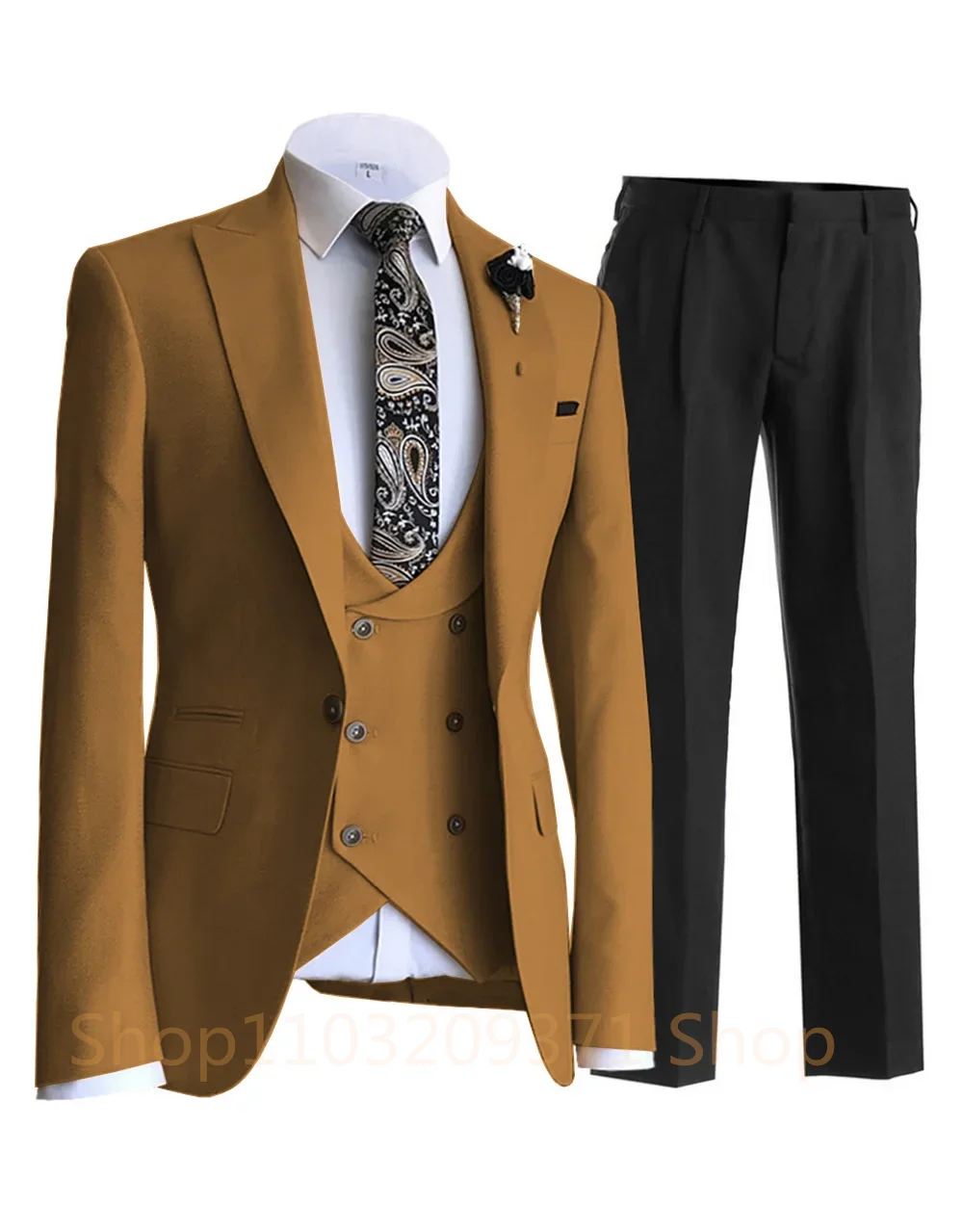 2024 Men 3 Pieces Brown Suits For Men Custom Made Groom Groomsmen Tuxedos Wedding Men Suit Terno Masculino (Jacket+Pant+Vest)