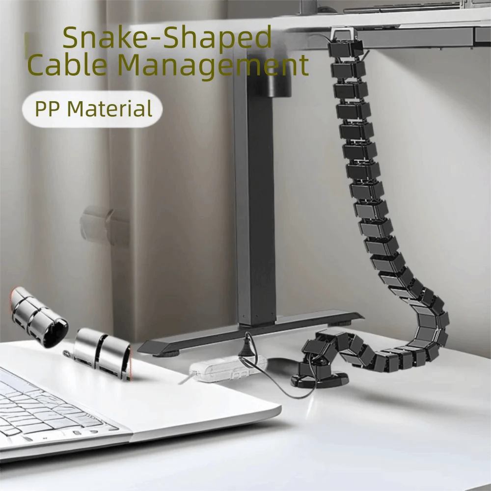 Clamp-On Design Wire Spine Cable Sleeve Quad Entry Vertebrae Structure Wire Management Workstation Snake Design
