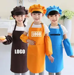 Tabliers de cuisine faits à la main avec logo personnalisé pour enfants, bavoirs avec poche avant, garçons et filles, peinture et cuisine, école de cuisson pour bébé