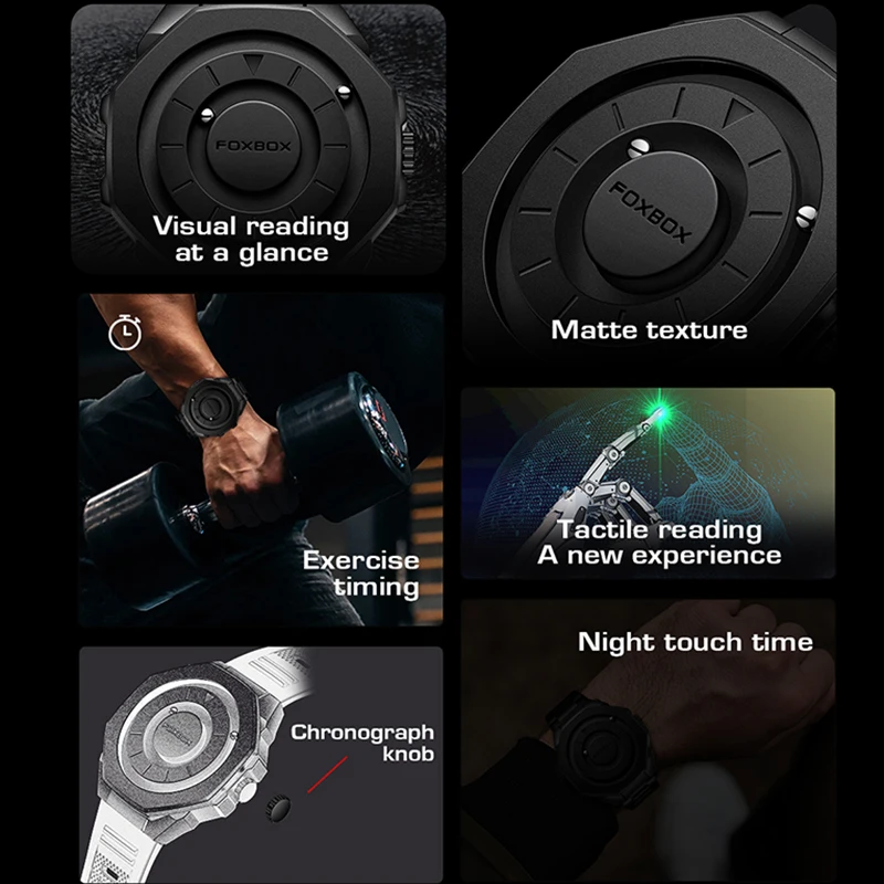 FOXBOX Nowy Luksusowy Zegarek Męski Modny Biznesowy Zegarek Męski Wodoodporny Zegarek Kwarcowy z Magnetycznym Napędem i Ruchomym Wskazówkowym Mechanizmem dla Mężczyzn