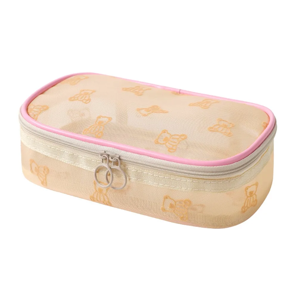 

Simple Large Capacity Mesh Cosmetic Bags INS Zipper Toiletries Storage Pouch Portable with Handle Visible Wash Handbag Bath Wash