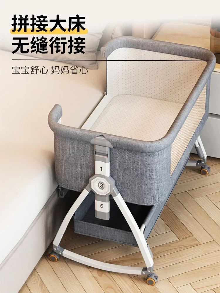 Foldable newborn crib splicing queen bed multi-function portable movable cradle