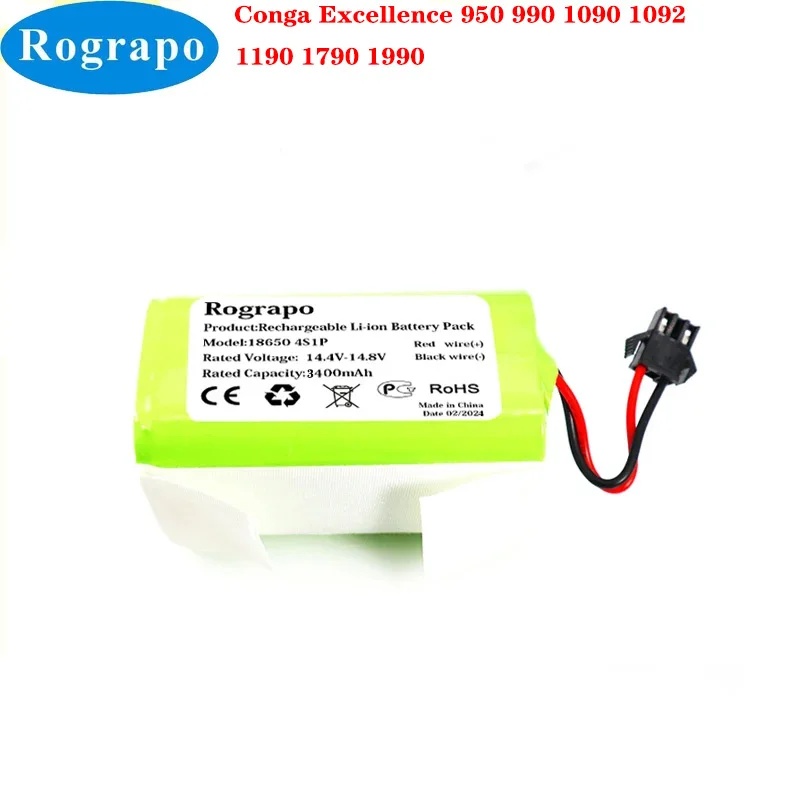 New 14.4V 3400mAh Li-ion Battery For Conga Excellence 950 990 1090 1092 1190 1790 1990 Robovac 11S 15C 30C Max NETBOT S14 S15