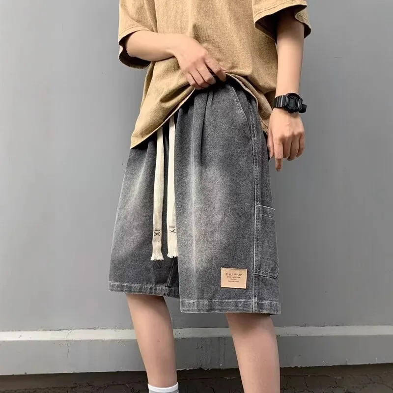 

Мужские летние джинсовые шорты в американском ретро-стиле, тонкие, свободные, прямые, широкие, до колена