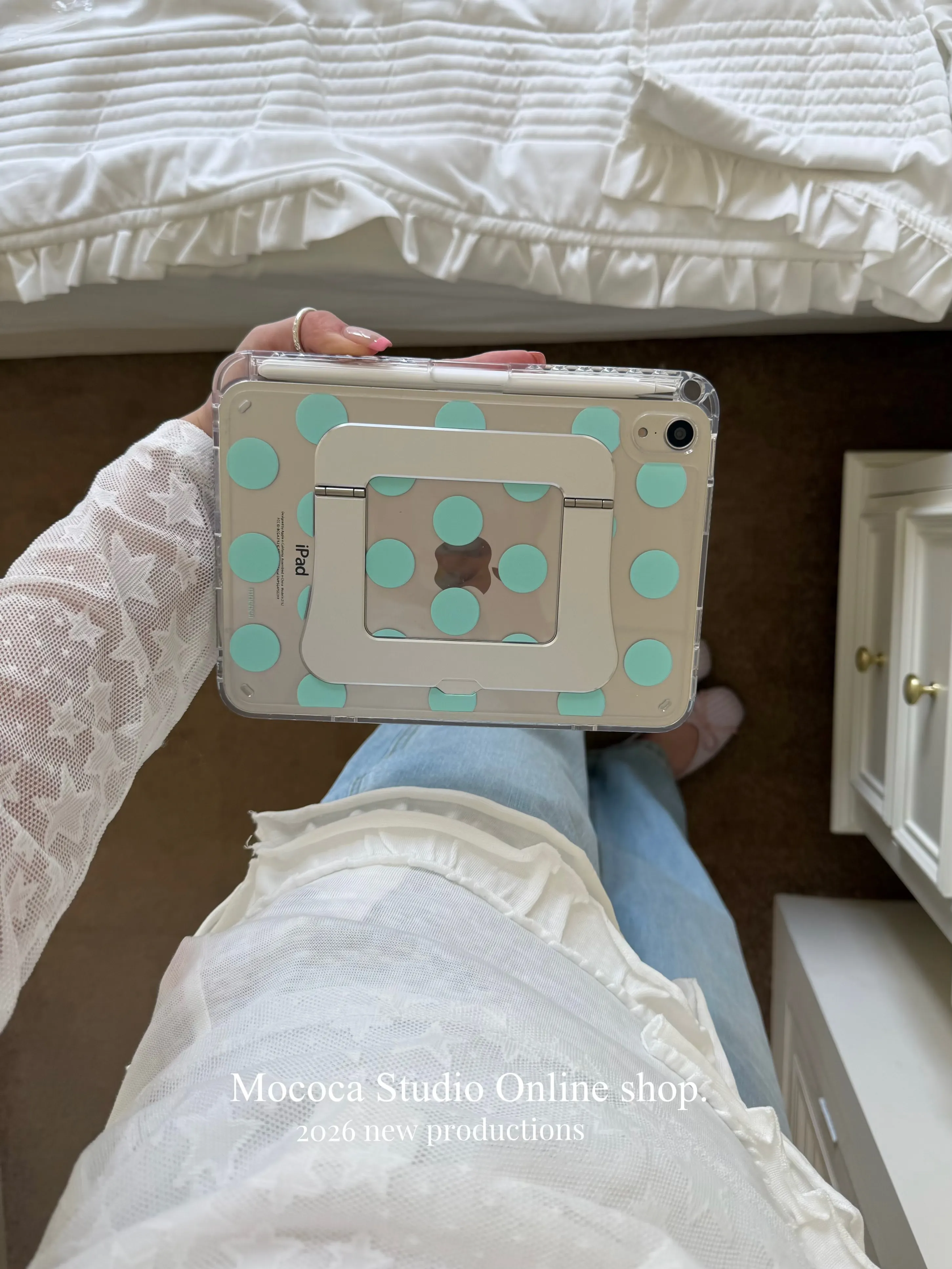 Mint Green Polka Dots Acrylic Tablet Case For iPad Pro 11 13 M2 M4 M3 10.2 5/6th 7/8/9/10/11/th Mini 6 7 Air 456 Stand Cover Y2K