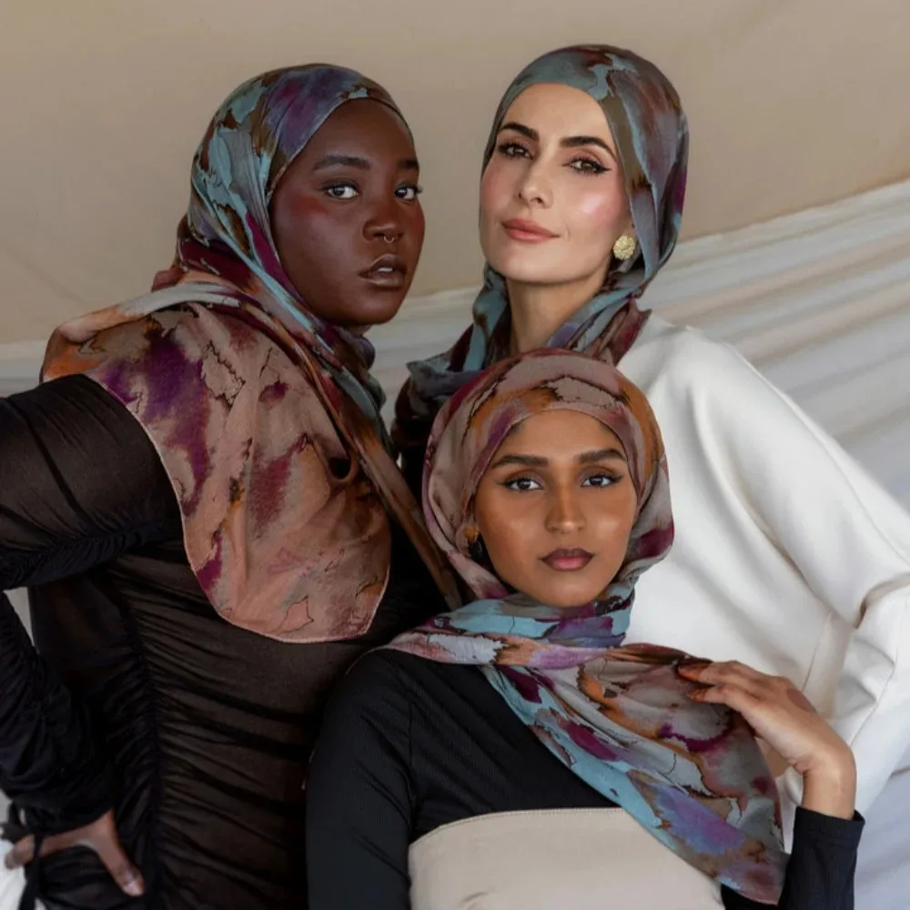 Aquarela Floral cetim Modal Hijab lenço, respirável macio lenços longos, Moda lenço, Paisley impressão, muçulmano Hijabs xale, Novo