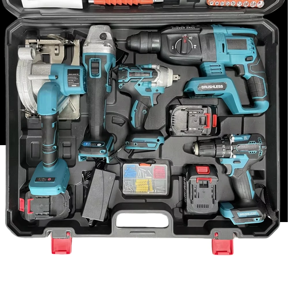 Professional OEM Custom 18V 21V 5 in One Angle Grinder Electric Hammer Power Wrench Tool Combo Kit Cordless Drill Set