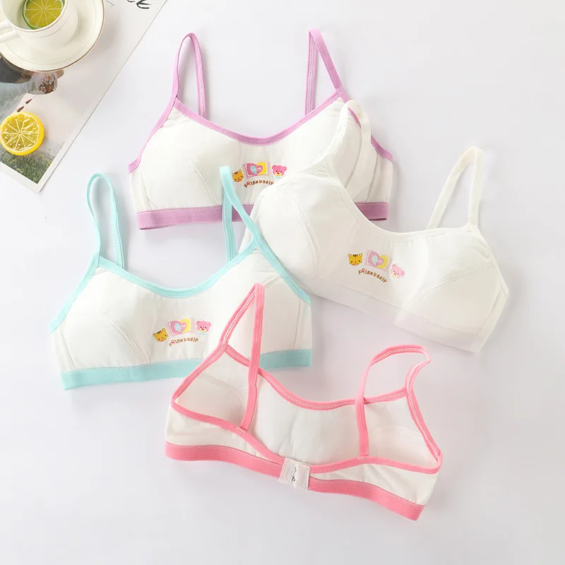 4 Pcs/Lot Girls Brassiere Cotton Girls Sports Bra Back Buckle Design Adolescent Girls Training Bras Breathable Teenage Girl Tops