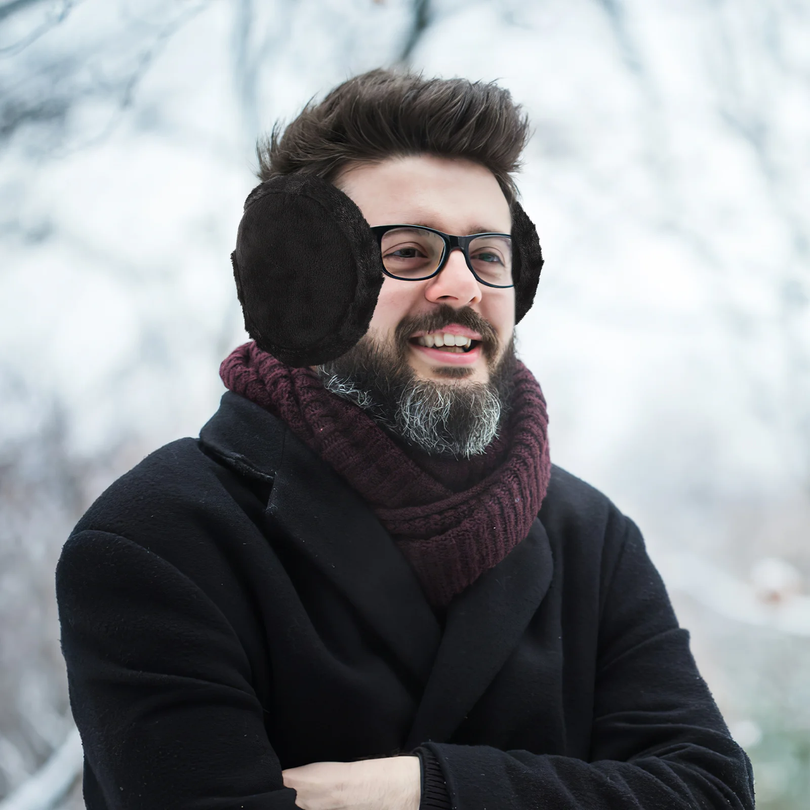 Зимние регулируемые вязаные наушники унисекс, черные, один размер, подходит для большинства уличных наушников с отделкой из искусственной подкладки, теплая уютная зима