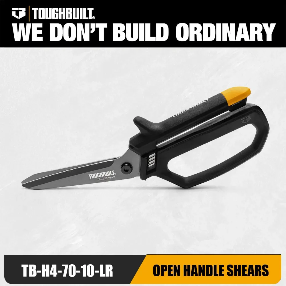 TOUGHBUILT Schere mit offenem Griff, Mehrzweckschere, Federunterstützte Schere mit Titanbeschichtung TB-H4-70-10-LR