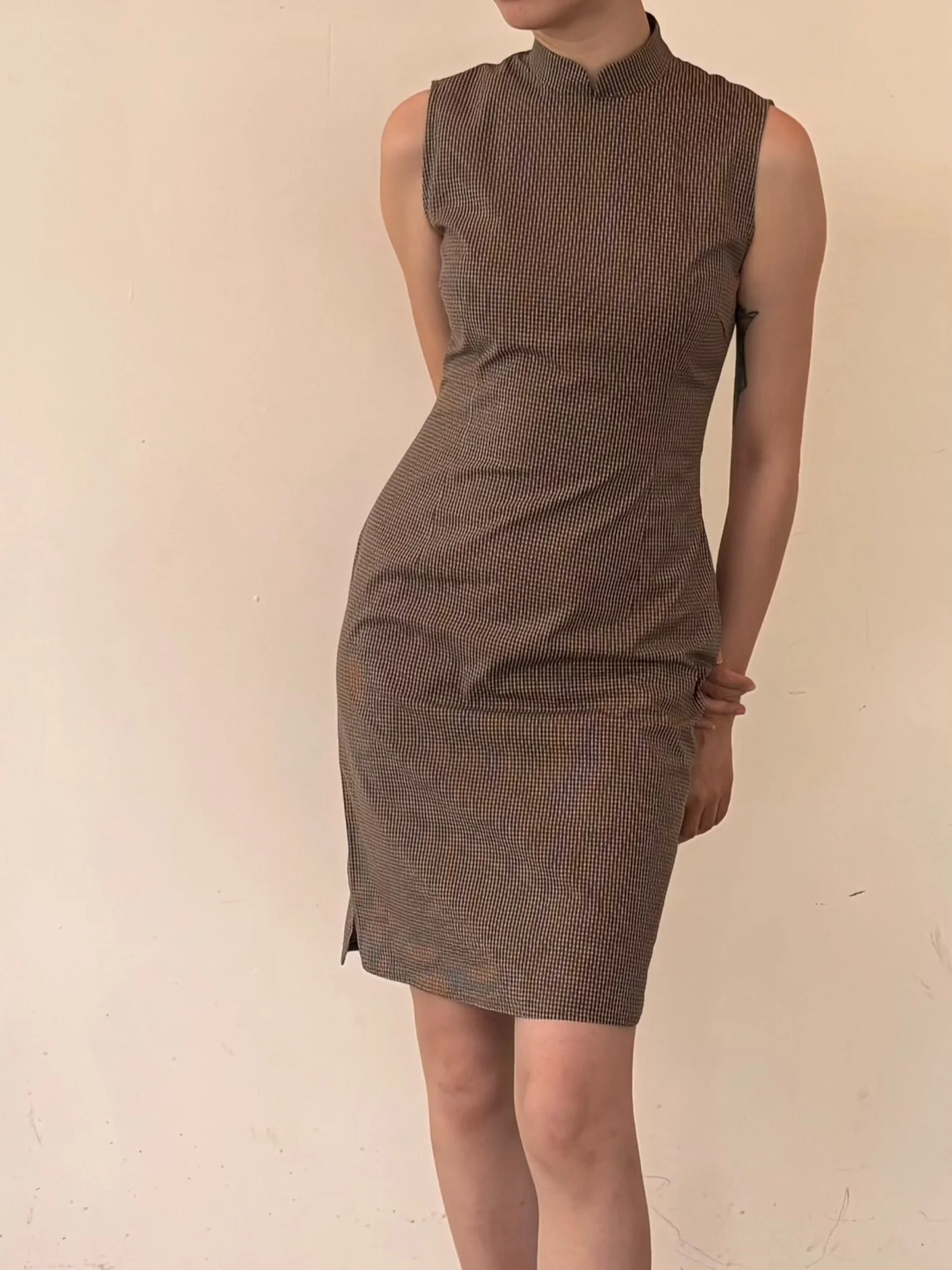 

Amlili Building | ort Zipper Ba Plaid Qipao High Densi Anti-Wrinkle Cotton Retro Sle Daily Wear No Sve