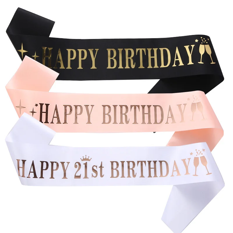 Birthday Party Party Ribbon HAPPY BIRTHDAY Bronzing Can Be Customized Any Age Birthday Shoulder Strap Etiquette Belt