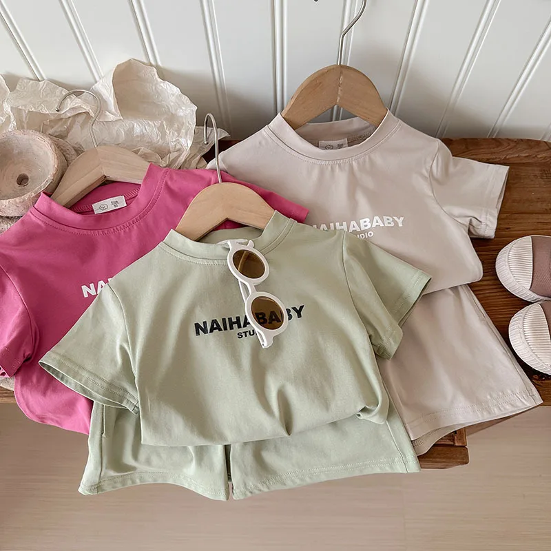 Children's suit summer boys and girls loose casual comfortable Korean version printed alphabet brother and sister suit sports 3