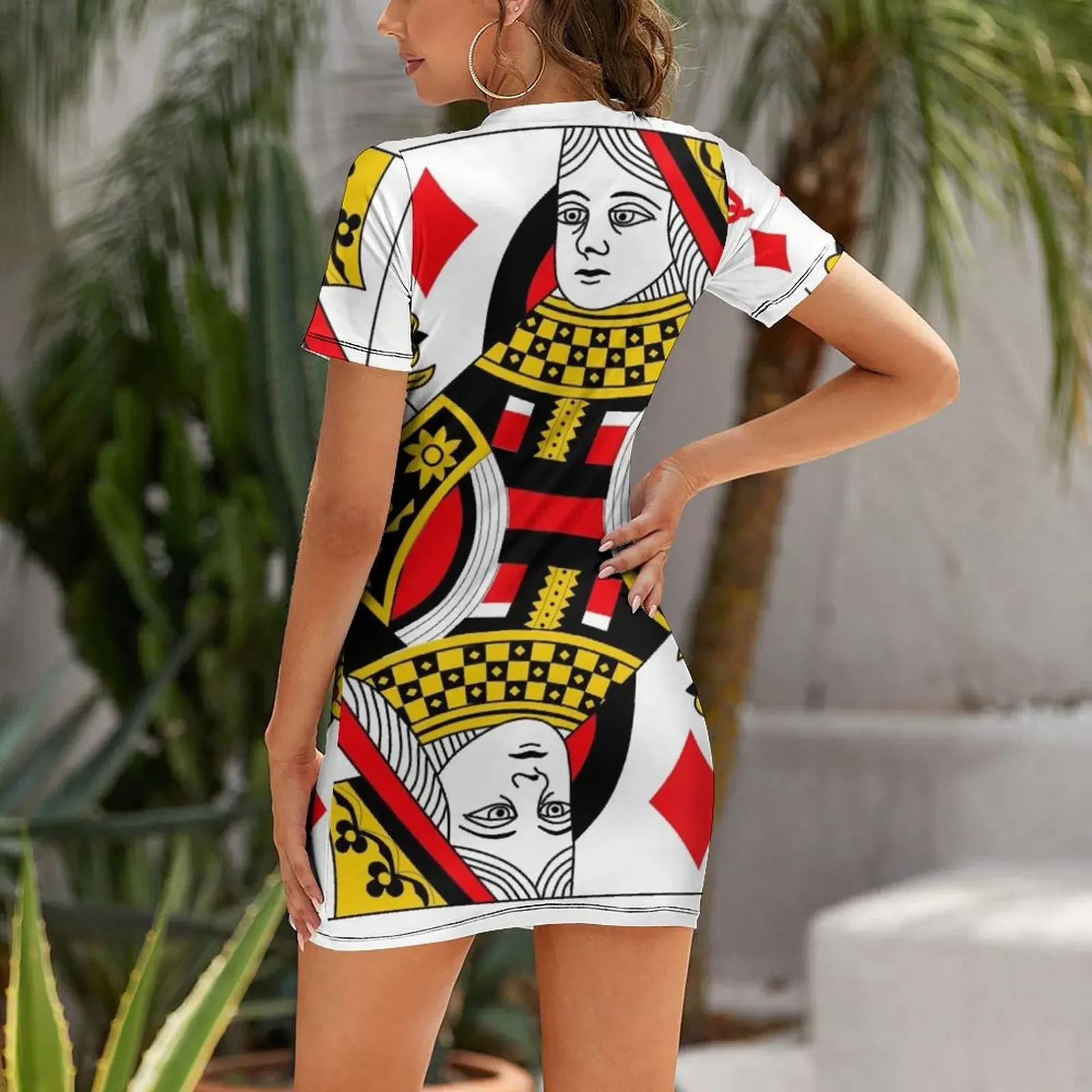 Queen of Diamonds Classic Card Deck Casino Poker Q Diamonds Short-Sleeved Dress long dress women summer Dress