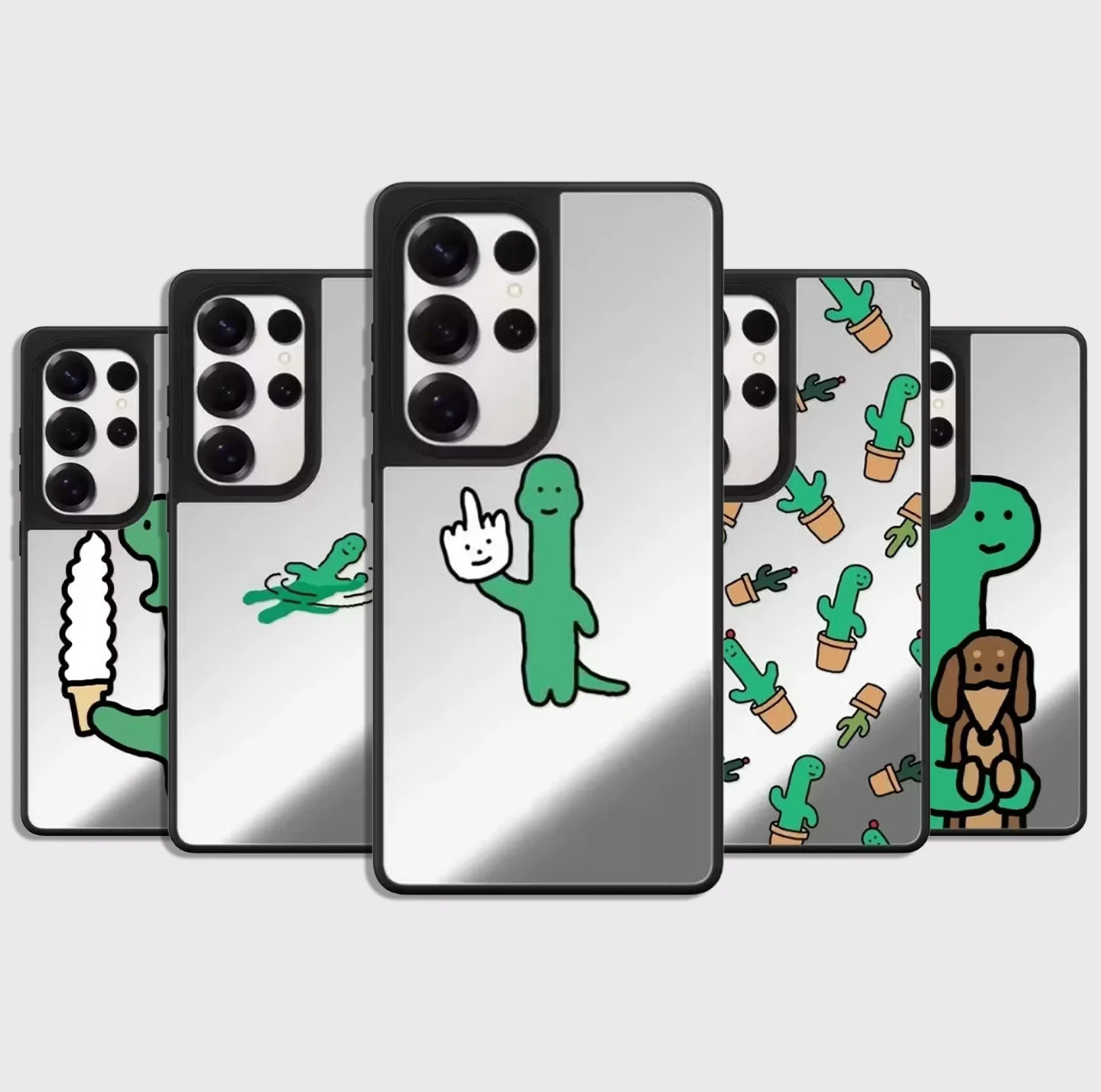 

Cartoon Green Cactus Mirror Surface Magnetic Phone Cover for Samsung Galaxy S23 S24 S25 S26 Ultra S26+ Plus Case