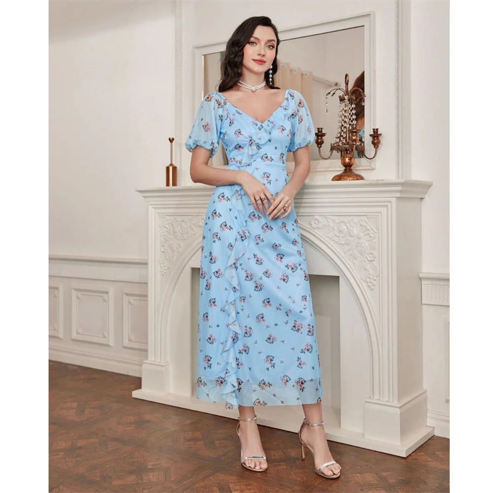 

Kaftan Summer Women Short Sleeve Floral Print Maxi Dress Bohemian Beach Party Sundress Dubai Abaya Turkey Caftan Femme Vestidos