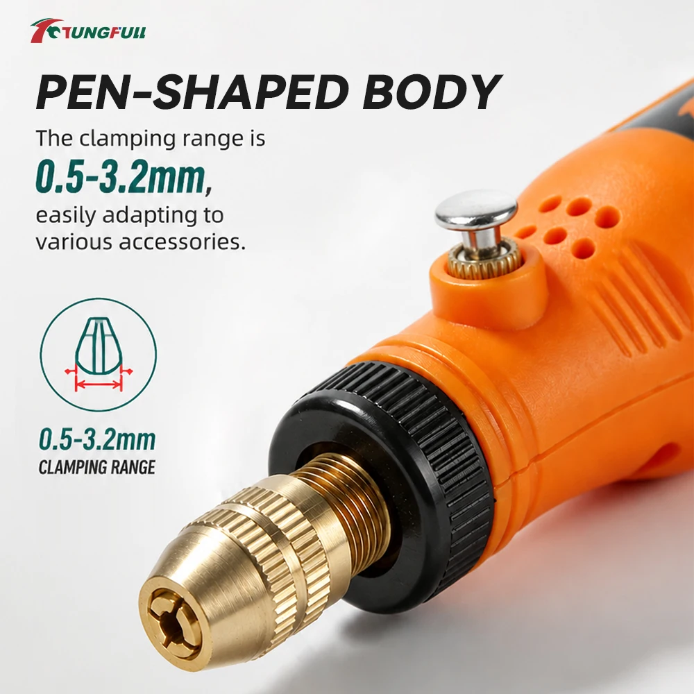 TUNGFULL 3 Speed Mini USB Cordless Electric Rotary Tool Handheld Engraving Drill DIY Polishing Carving Tool for Wood Jewel