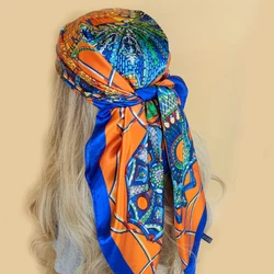 90X90CM Silk Women Hair Neck Square Scarves Office Ladies Shawl Bandanna Muslim Hijab Handkerchief Muffler Foulard pareo wrap