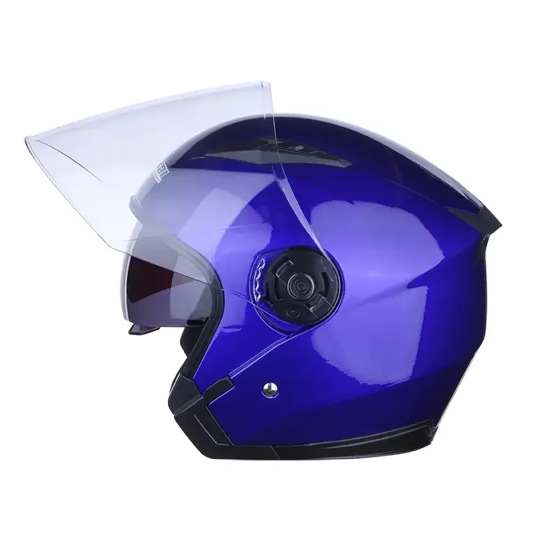 Blue Motorcycle Helmet, Half Coverage Double Windshield Lens All Seasons Safety Protective Helmet For Men Women