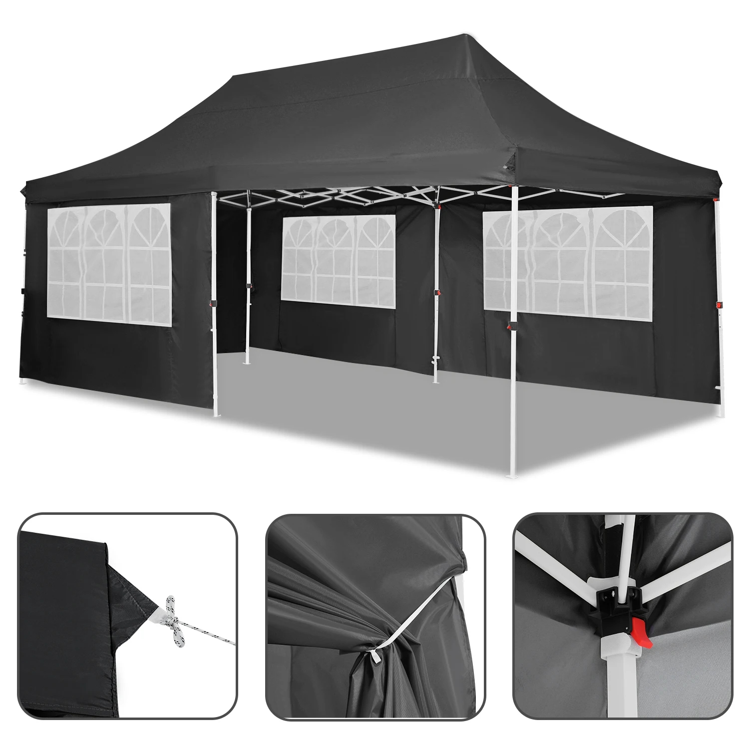 10x20 Pop Up Canopy with 4 Sidewalls, Easy-up Party Tent with 3 Adjustable Height Setting, Commercial Canopy Tent Gazebo