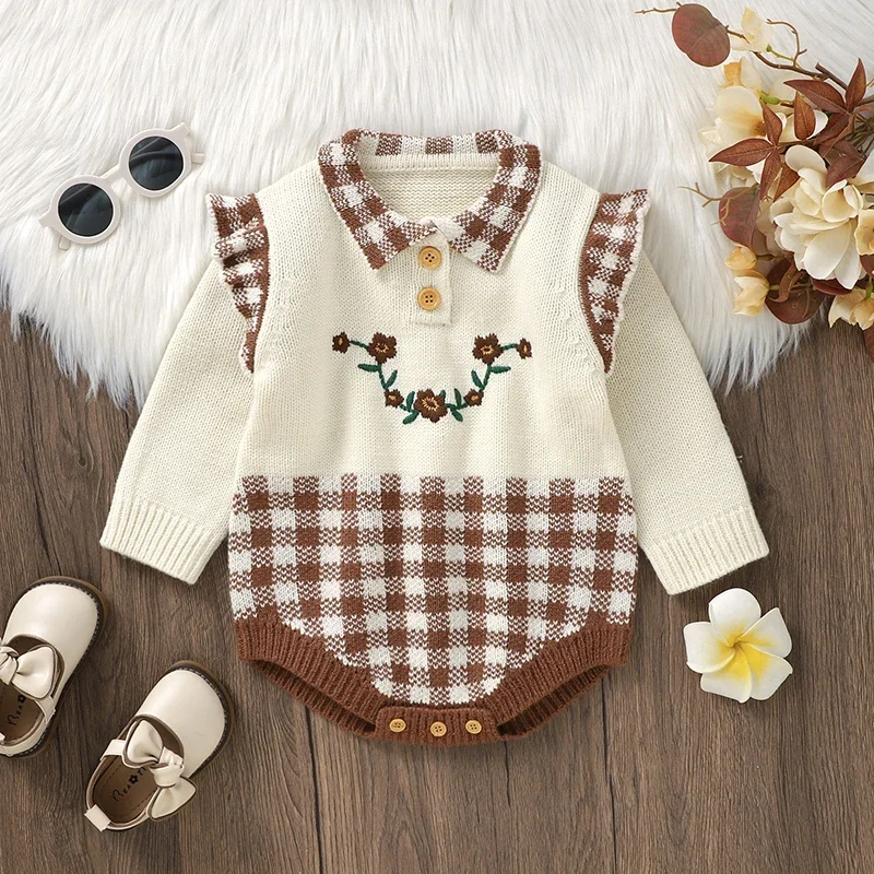 

Baby Bodysuit Knit Infant Kid Clothing Fashion Embroidery Overalls 0-18M Newborn Girl Striped Jumpsuit Long Sleeve Autumn Romper