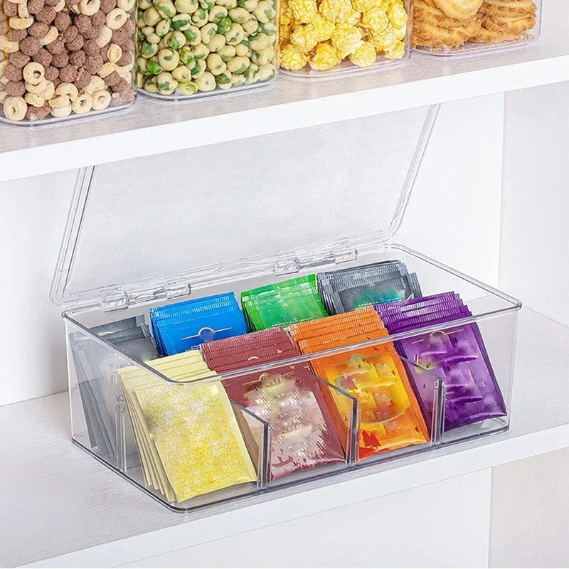 

1 Piece Tea Bag Storage Box Office Multifunctional Storage Box With Lid Transparent