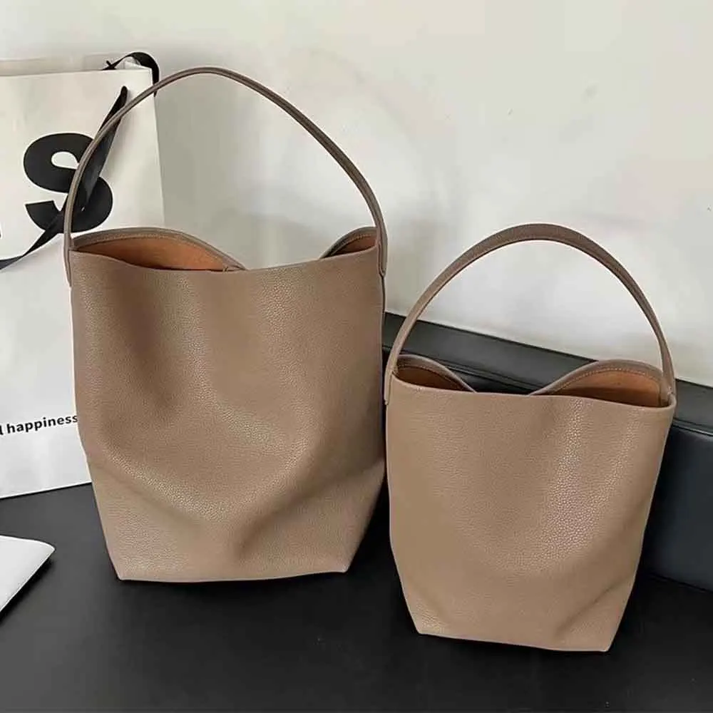 

Motingsome Soft Cowhdie Minimalism Women Bucket Bag Elegant French Style Lady Large Tote Bag Luxury Thick Real Leather Bag 2022