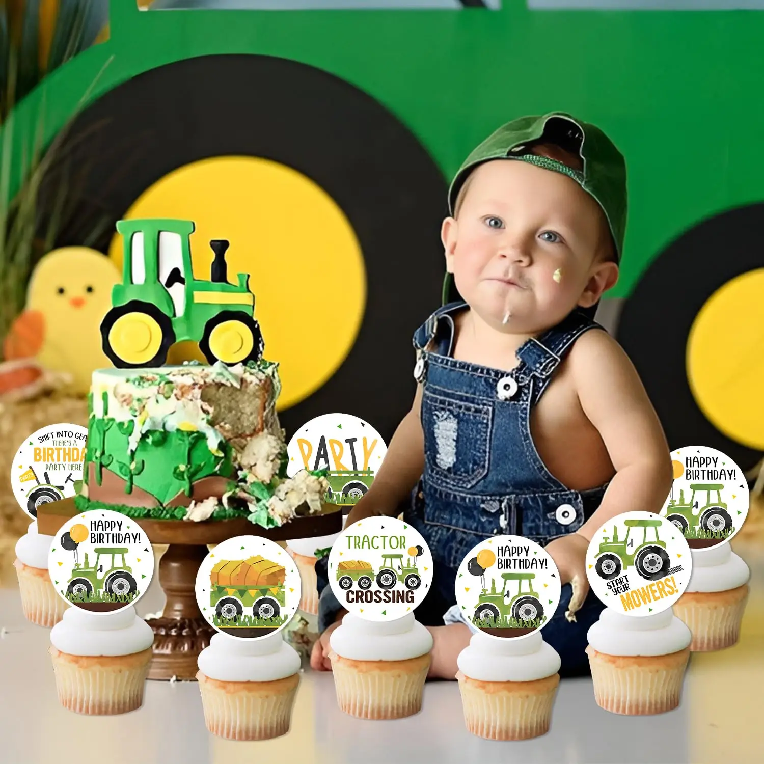 Farm Tractor Themed Cupcake Toppers Farm Birthday Party Cupcake Decoration for Kids Lawn Mower Car Themed Party Decor Supplies