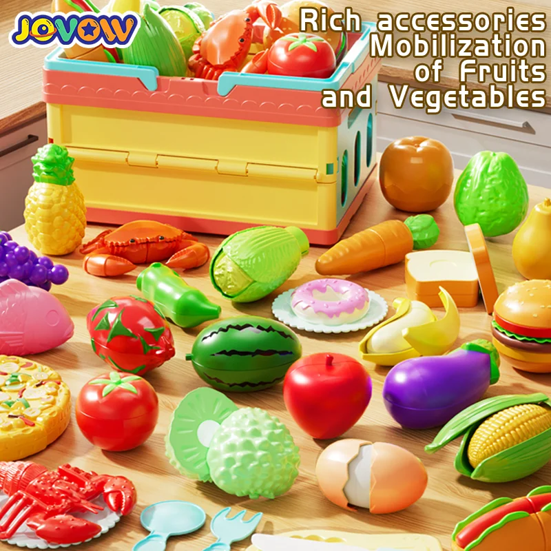 Jovow Cutting Fruits Vegetables Toy Set for Kids Pretend Play Simulation Kitchen Montessori Baby Educational Toys Children Gifts