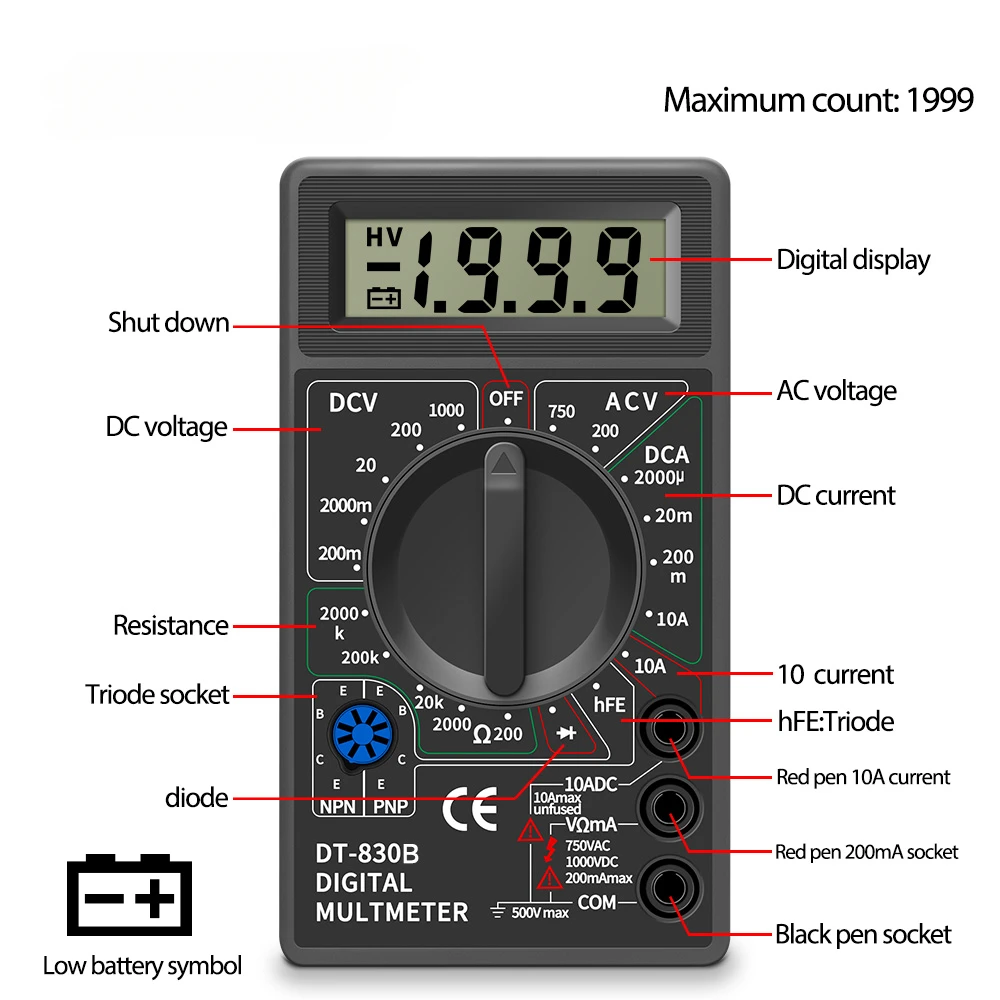 Alcance Automático Voltímetro Digital Multímetro Lcd Ohímetro Volt Tester Instrumento de Análise de Instrumentos Elétricos