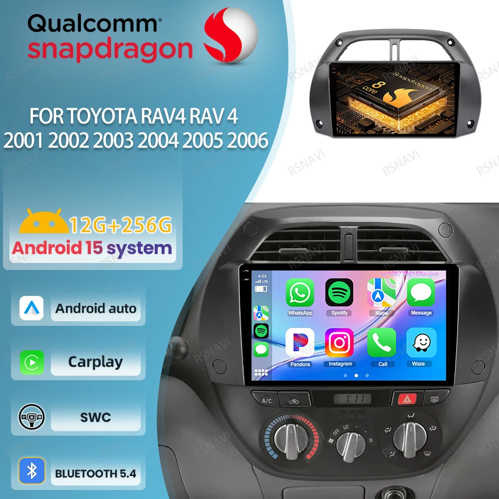 

Автомобильный радиоприемник Android 15 для Toyota RAV4 Rav 4 2001 2002 2003 2004 2005 2006, мультимедийный 4G LTE 5G WIFI навигация Qualcomm GPS BT