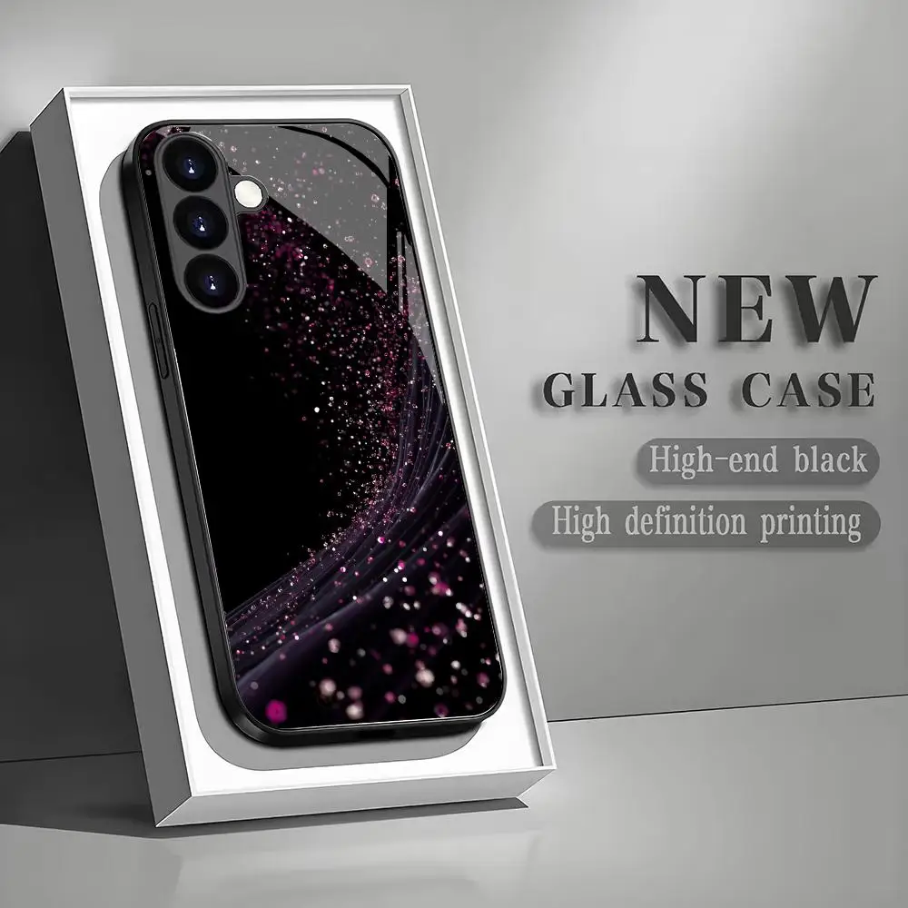 Sparkling purple tempered glass phone case suitable for Samsung Galaxy S26 S25 S24 S23 S22 S20FE/Ultra/Plus anti drop back cover