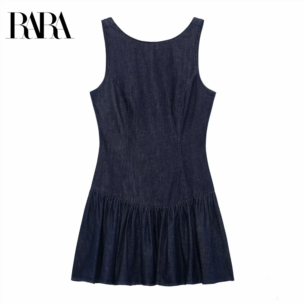 

2025 RARA round neck sleeveless waist denim effect casual versatile dress short skirt spring new women's clothing