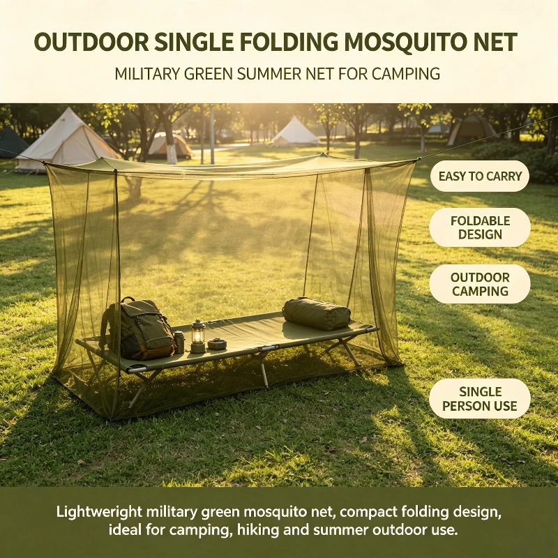 Travel Easy to Carry Outdoor Single Folding Bed Mosquito Net Military Green Summer Mosquito Nets