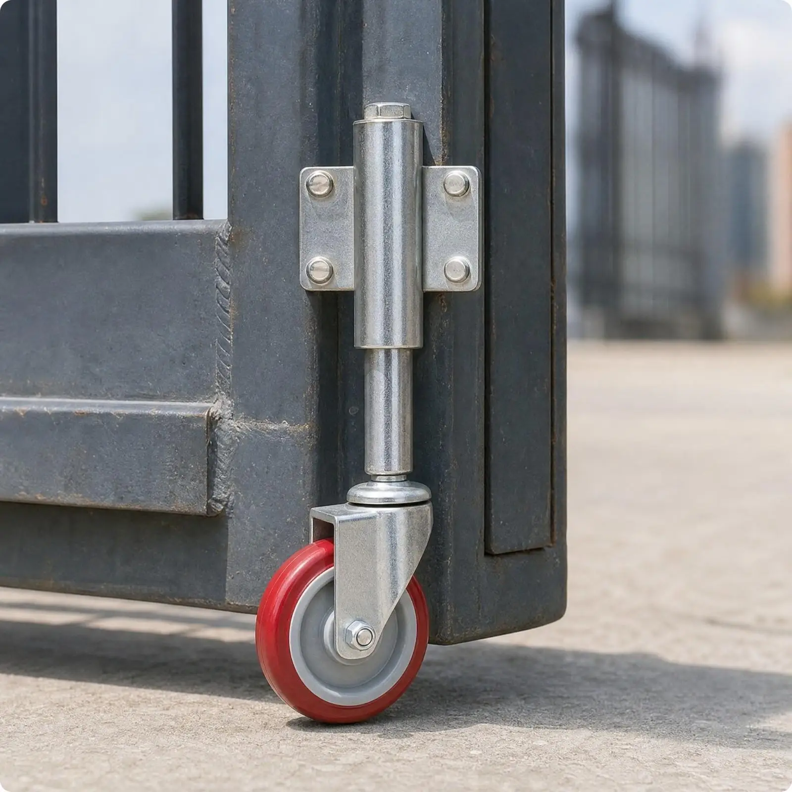 Spring Shock Absorbing Swivel Caster Wheel 304 Stainless Steel Bracket Red Polyurethane Gate Door Wheel