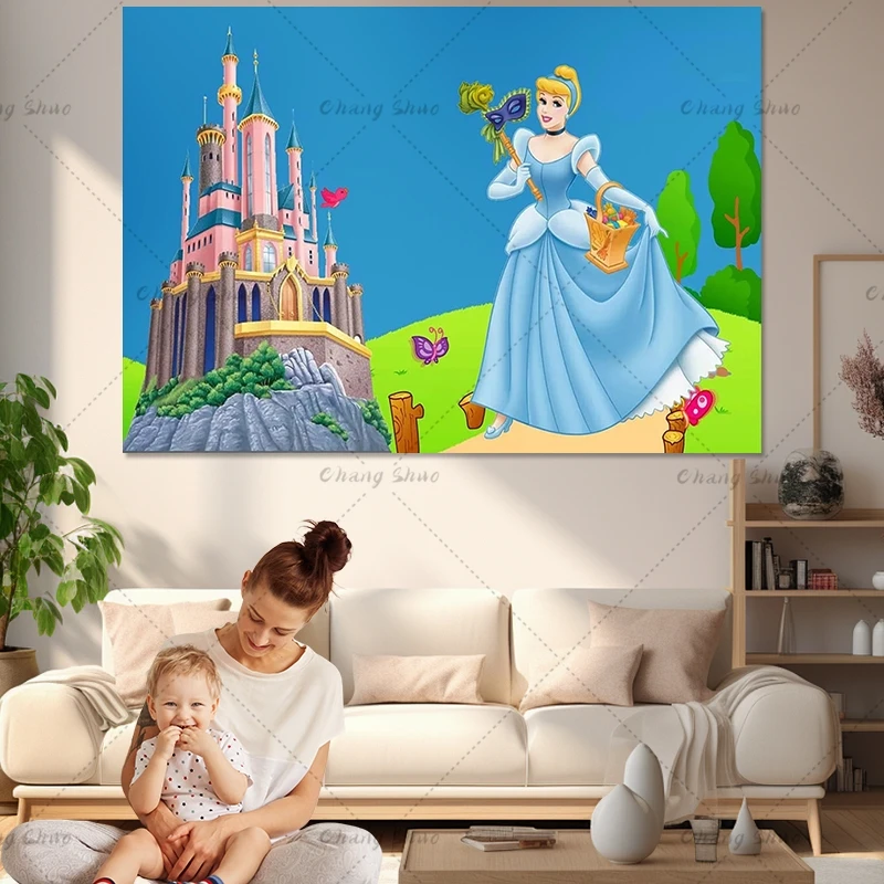 Disney Blue Dress Blonde Princess Backdrop Girls Birthday Party Decor Photo Background Cinderella Banner Baby Shower Photocall