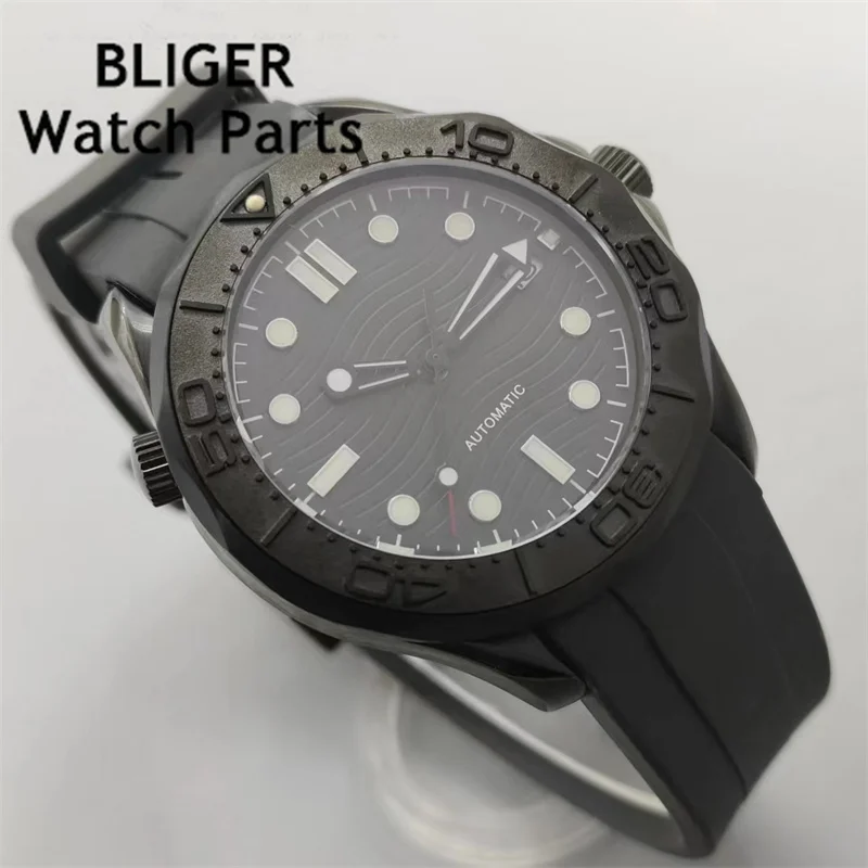 BLIGER 41mm Mechancial Men Watch Black Dial Luminous Sapphire Glass NH35A MIYOTA PT5000 Movement Rubber Strap Date Function