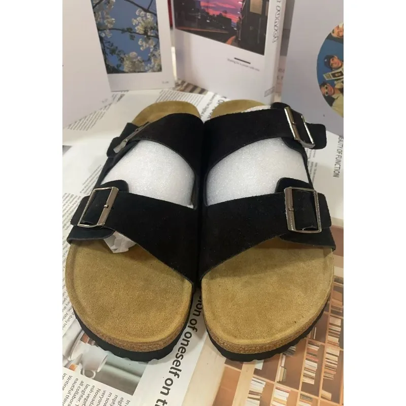 

2026 Classic Men's and Women's Suede Two Slippers Cork Shoes, Adjustable Shoulder Straps, Casual Fashion Versatile