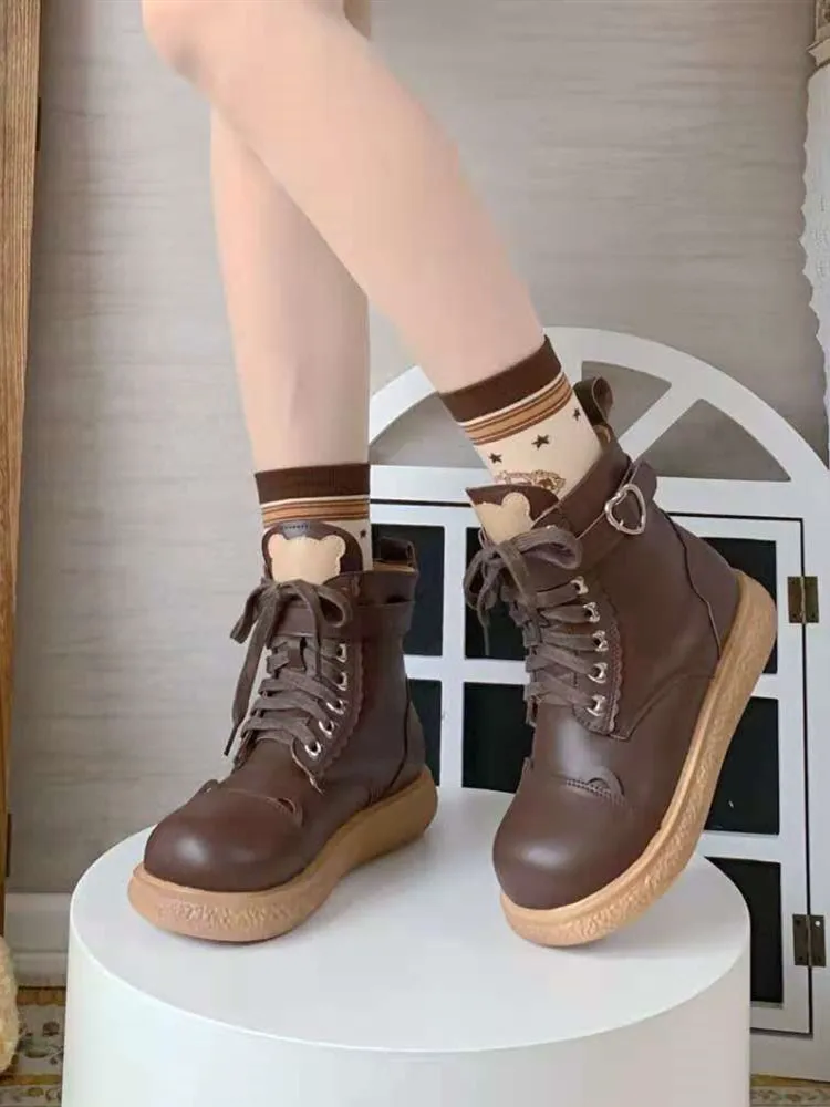 

New Winter Lolita Boots Warm Platform Ankle Women Ankle Boots Jk Gothic Girls Female Fashion Black Flats Goth Lolita High Top