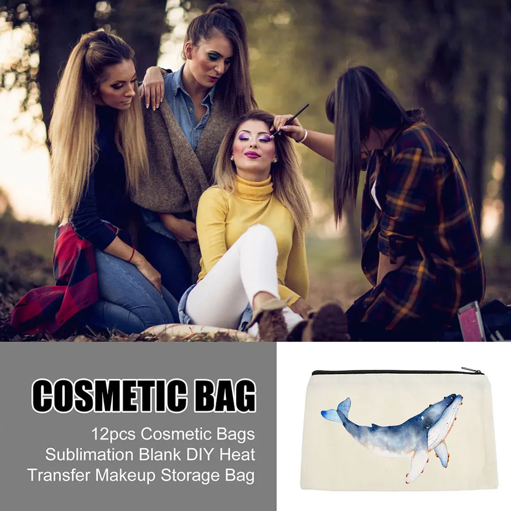 

10 pcs Hand-painted Heat Transfer Canvas Makeup Bag 21x13 Neutral Travel Toiletry Storage Pouch for Women DIY