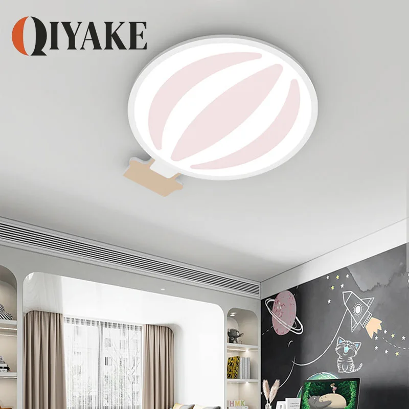 Cute Hot Air Balloon LED Ceiling Lamp Pink Fabric Ceiling Light for Kids Bedroom Nursery Room Indoor Lighting Fixture