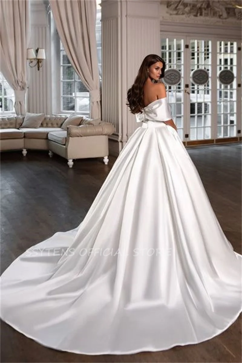 Suknie ślubne A Line Off The Shoulder Ball Gown Custom Made Satin Bride Dresses Sweetheart Custom Made Long Wedding Party Dress