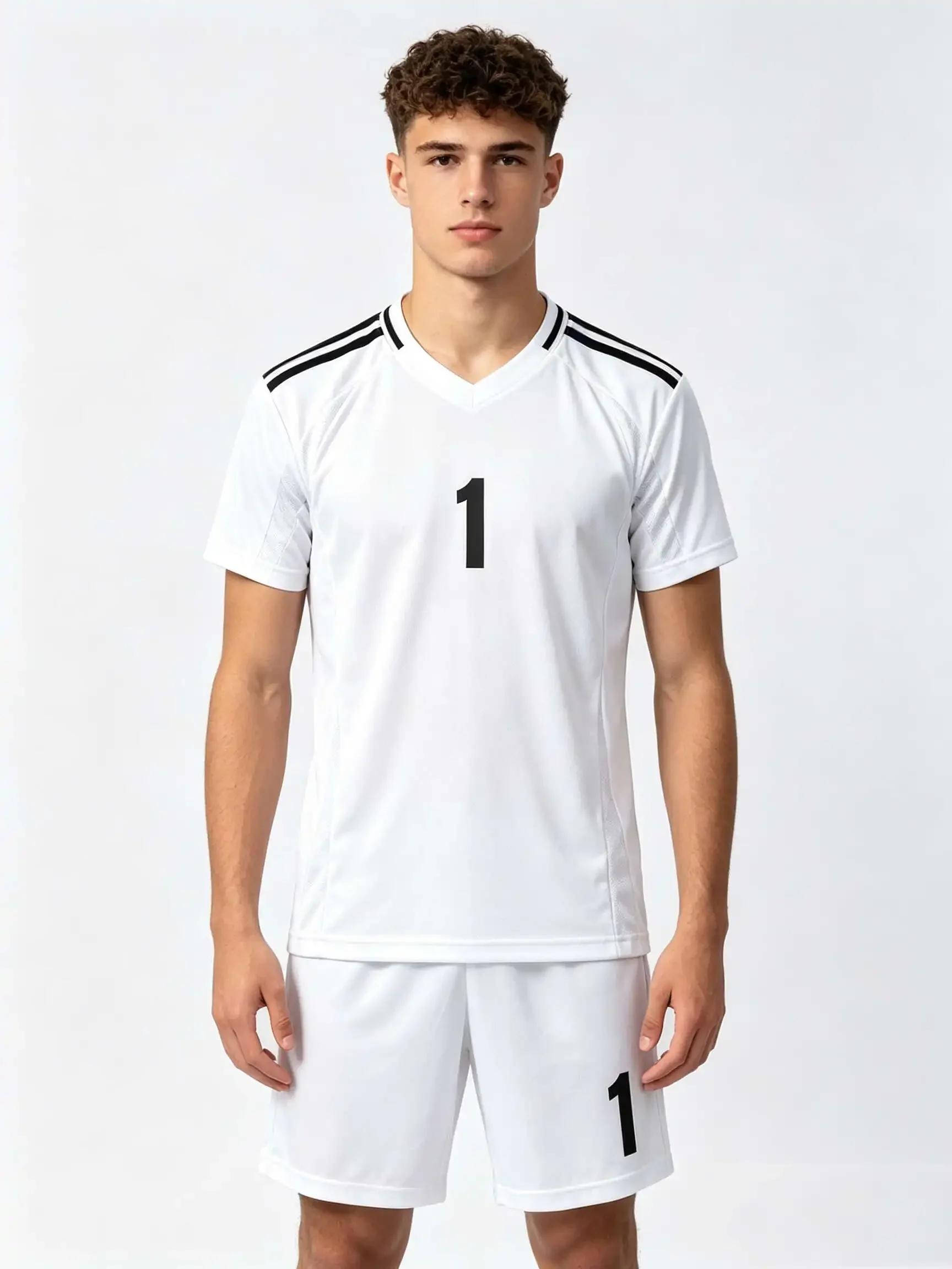 26/27 Unisex Blank Soccer 2‑Piece Set, Kids Adults Parent‑Child Kit, Custom No.1 7 8 9 10 White jersey and shorts with black str