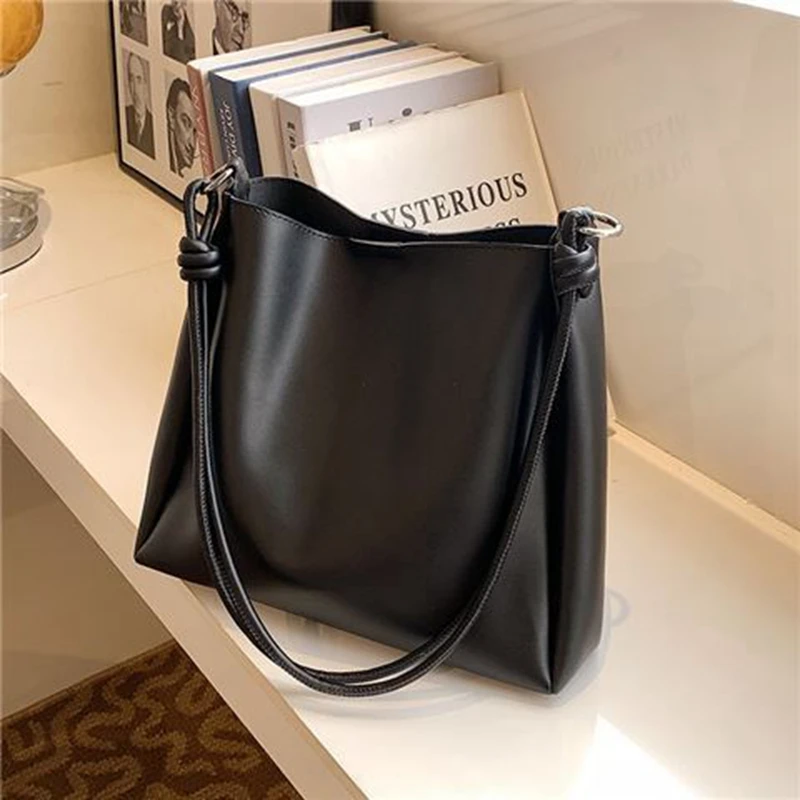 PU Leather Shoulder Bags for Women Solid Tote Hand Bag Female Elegant Purse Handle Bags for Work, Black Brown