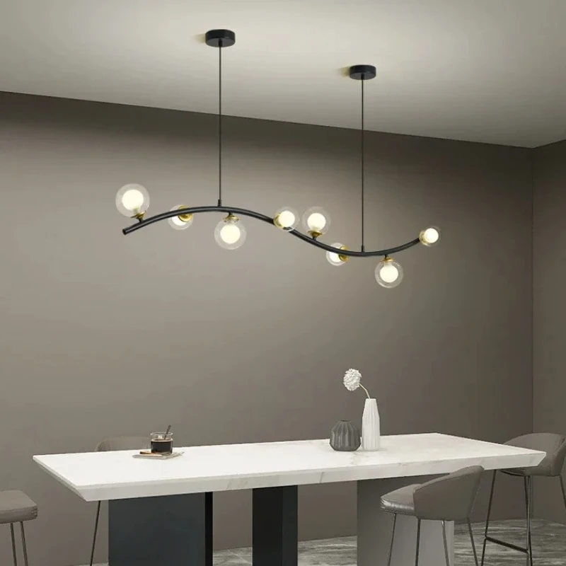 الشمال بسيط الحديثة الحديد لمطعم بار متجر الملابس طويل مستقيم قضيب ماجيك فول الأسود كرة زجاجية مصباح LED الثريا #2