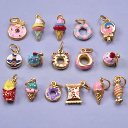 16Pcs Dripping Oil Alloy Fashionable Pendant Candy Ice Cream Fries Jewelry Craft Products Charming Diy Necklace Accessories Gift