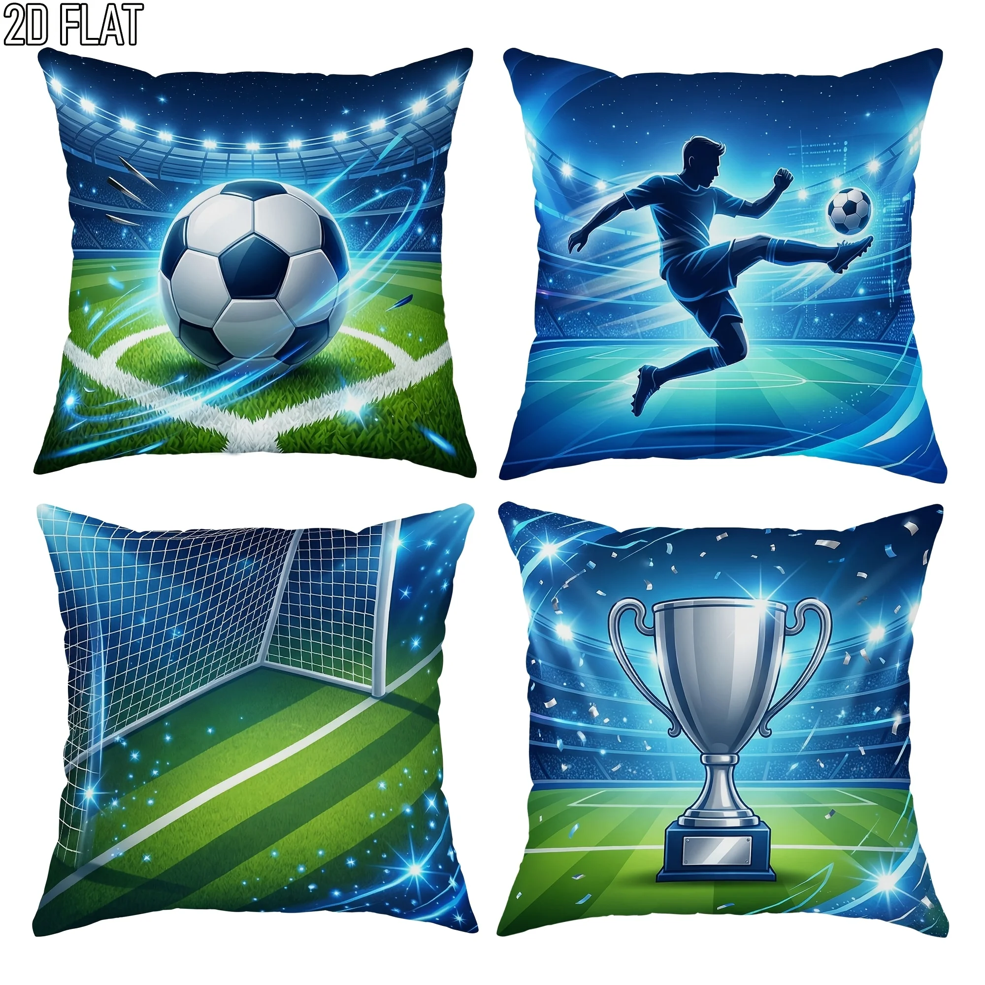 

4Pcs Kids Soccer Throw Pillow Covers Stadium Football Player Cushion Cases for Living Room Bedroom Sofa Sports Home Ornament