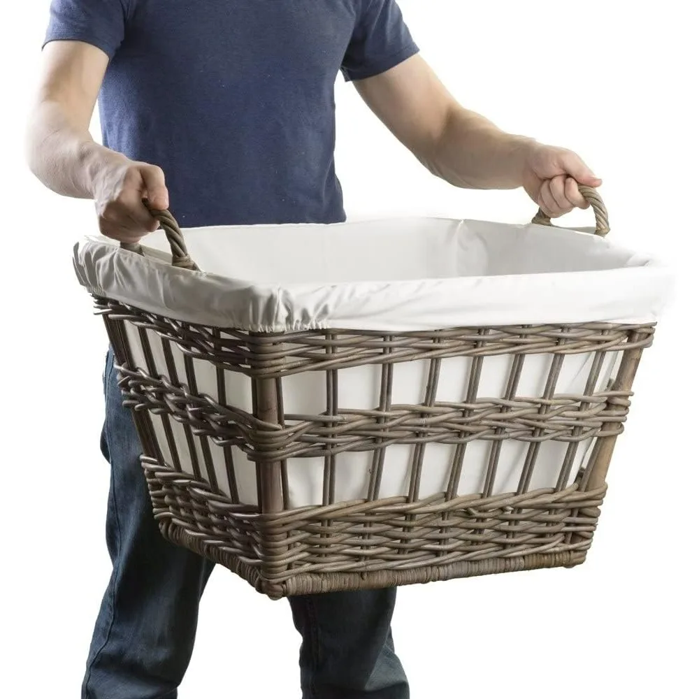 سلة غسيل فرنسية من Serene Gray Kubu Wicker، بطول 23 بوصة × 18.5 بوصة وعرض × ارتفاع 18.5 بوصة #1