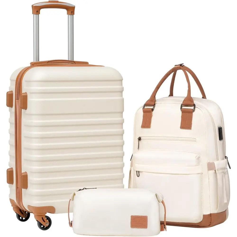 

3-Piece Hardshell Luggage Set with TSA Lock, Spinner Wheels (White, Carry-On, Medium, Large)