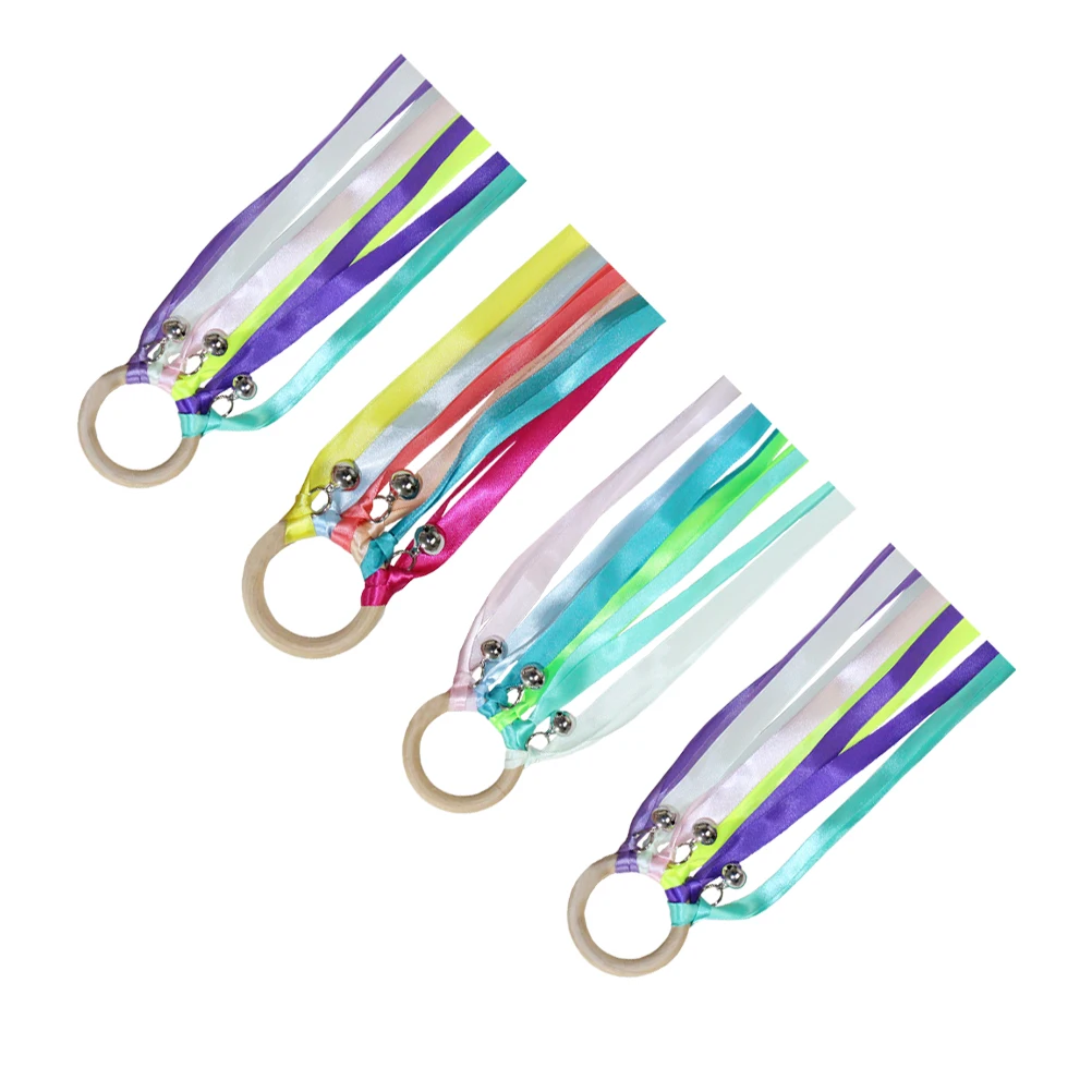

4 Pcs Handle Dance Ribbon Gymnastics Dancing Silk Wedding Kids Streamers Bamboo Rhythmic